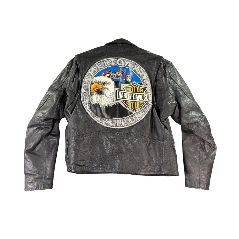 Harley Davidson Biker Gear Leather Motorcycle Jacket‎ Mens 46 Black Belted 1980s
